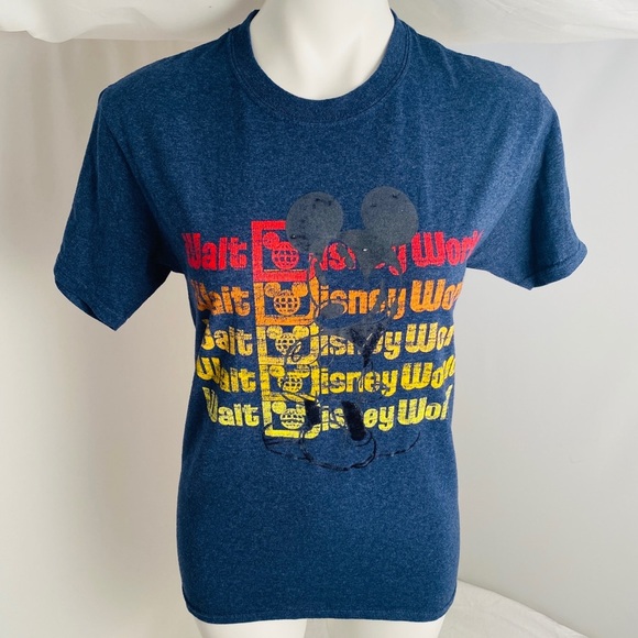 Disney Tops - Disney blue rainbow color logo crew neck t-shirt